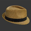 Straw Hat With Black Band And Woven Texture On Dark Background 3d model
