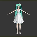 Anime Style Game Movie Character With Turquoise Twin Ponytails White Dress And Flower Accessory