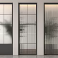 Modern Doors With Black Frames Featuring Grid And Ribbed Glass Designs 3d model