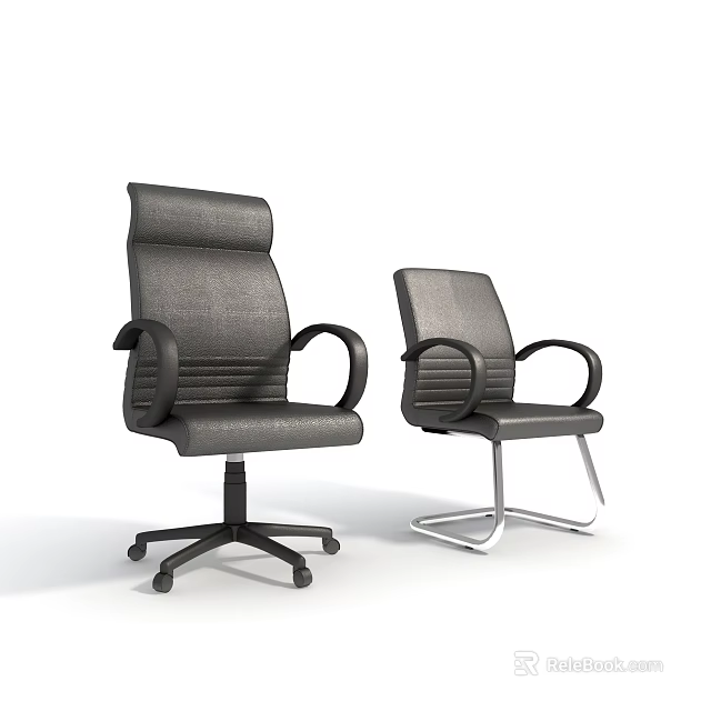 Comfortable Office Chairs With Adjustable Backrests Armrests And Different Base Designs 3d model 