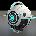 Futuristic Spherical Robot With Blue Glowing Ring White Body And Circular Rings