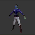 Man in Blue Shirt with Badge White Pants and Black Boots Standing Pose