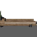 Natural Wooden Log Outdoor Bench With Potted Cactus Small Lantern And Stones Design