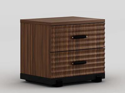 Modern Wood Grain Bedside Table With Two Drawers Black Handles And Black Base 3d model