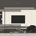 Modern Living Room Interior Design With Large TV Beige Sofa Coffee Table And Decorative Shelves