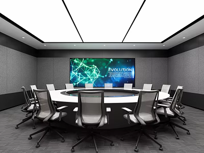 Modern Conference Room Interior With Round Table Large Screen And Tech 3d model