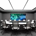 Modern Conference Room Interior With Round Table Large Screen And Tech 3d model