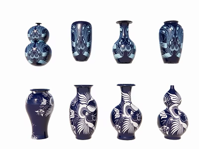 Blue And White Decorative Pendants With Various Shaped Vases And Patterns 3d model