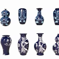 Blue And White Decorative Pendants With Various Shaped Vases And Patterns