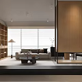 Modern Office Interior Design With Sofa Coffee Table TV And Dining Chairs