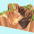 Red Mountain Range With Steep Cliffs Green Pine Trees Growing On Natural Slopes 3d model