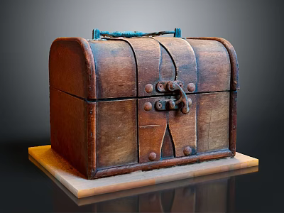 Vintage Wooden Trunk with Metal Lock Rivets Classic Texture and Display Base 3d model