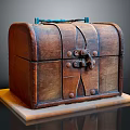 Vintage Wooden Trunk with Metal Lock Rivets Classic Texture and Display Base