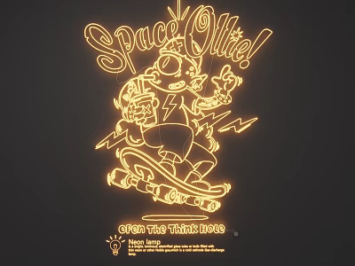 Creative Neon Light Fixture Set Featuring Cartoon Character Riding Skateboard And Neon Slogan Design 3d model