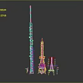 Tall Red And White Communication Tower With Smaller Signal Tower Vehicle And Support Structures