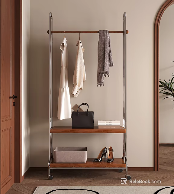 Modern Clothes Rack with Hanging Dresses Scarf and Storage Shelf for Handbag Books Shoes 3d model 