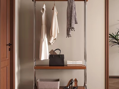 Modern Clothes Rack with Hanging Dresses Scarf and Storage Shelf for Handbag Books Shoes 3d model