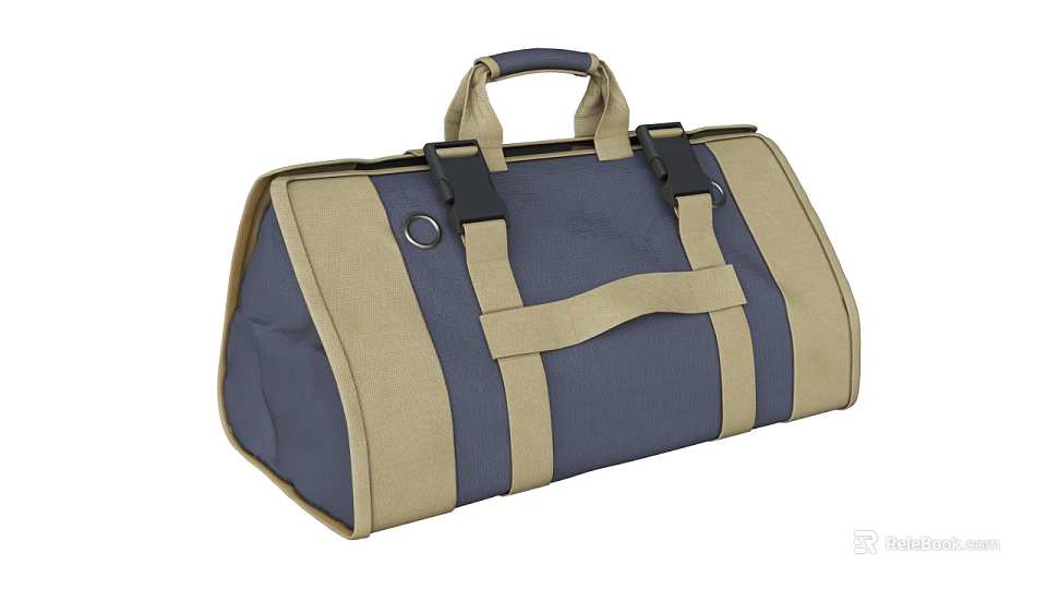 Blue And Beige Canvas Duffel Bag With Handles And Strap Design 3d model 