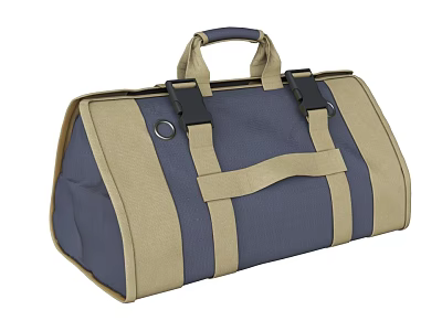 Blue And Beige Canvas Duffel Bag With Handles And Strap Design 3d model