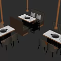 Modern Dining Table Set With Chairs Banquette Seating And Marble Tabletops 3d model