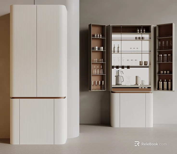 Modern Minimalist Cabinet Interior With Glass Door And Wooden Accent Shelves 3d model 
