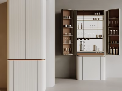 Modern Minimalist Cabinet Interior With Glass Door And Wooden Accent Shelves 3d model