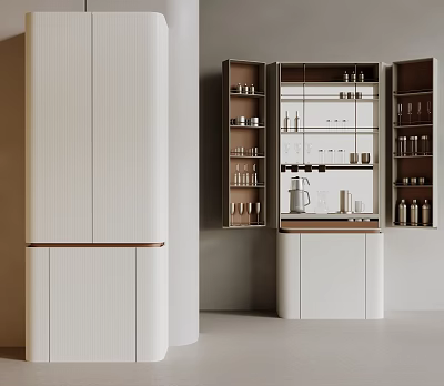 Modern Minimalist Cabinet Interior With Glass Door And Wooden Accent Shelves 3d model