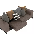 Brown Leather Sofa With Gray Brown And Black White Checkered Pillows 3d model