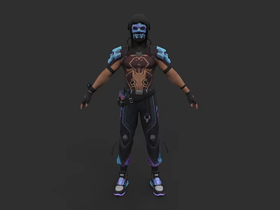 Game Movie Character 3D Model With Black Hair Blue Facial Markings Armored Outfit Purple Accents 3d model