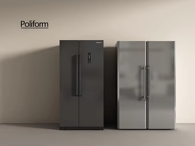 Poliform Modern Sleek Double Door Refrigerators in Black and Silver 3d model