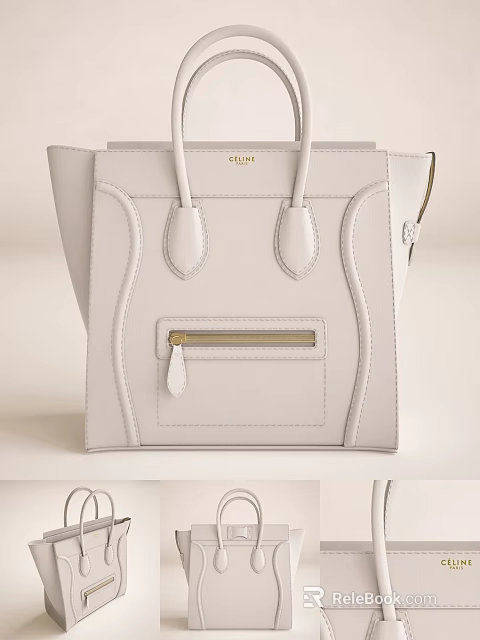 CELINE White Handbag with Dual Handles and Front Zipper Pocket in Minimalist Elegant Design 3d model 