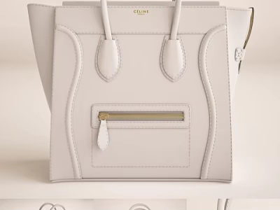 CELINE White Handbag with Dual Handles and Front Zipper Pocket in Minimalist Elegant Design 3d model