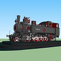 Vintage Black Steam Train With Red Wheels On Outdoor Display Platform