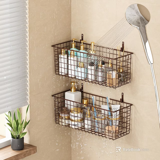 Bathroom Wall Mounted Storage Baskets For Toiletries In Shower Area 3d model 