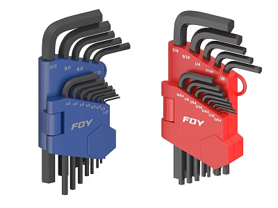 FOY Hardware Tools Hex Key Wrench Sets With Multiple Sizes In Blue And Red Colors 3d model
