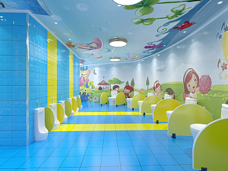 Modern Toilet Theme Mosaic Theme Children's Kindergarten Toilet 3d model