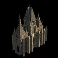 Ancient Gothic Architecture With Stone Spires Towers And Stained Glass Windows