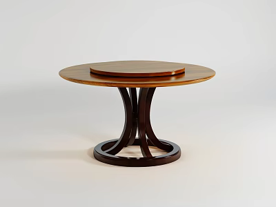 Round Dining Table With Wooden Top And Black Crossed Curved Base Design 3d model