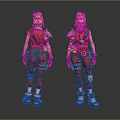 3D Game Character Design Blonde Hair Red Combat Outfit Front Back View With Armor Details