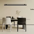 Modern Dining Table Set with White and Black Chairs Hanging Pendant Light and Decorative Vase
