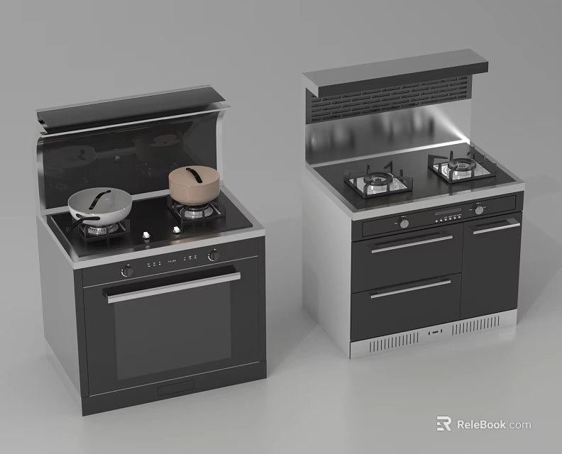 Modern Kitchen Appliances Integrated Cooker With Stove And Oven Two Models 3d model 