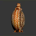 Handcrafted Decorative Orange Ceramic Vase With Spiral Patterns And Stand Base 3d model