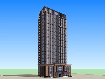 Modern High Rise Office Building With Glass Curtain Wall And Brown Facade 3d model