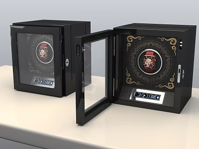 Decorative Clock Display Cases With Black Glass Doors Open And Closed Design 3d model
