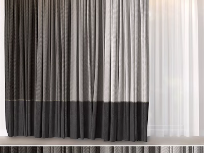 Modern Layered Curtains With Black Gray And White Color Block Design 3d model