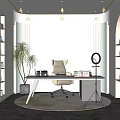Modern Public Office Space Design With Desk Office Chair Bookshelves And Potted Plant