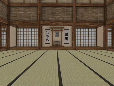Traditional Japanese Cultural Center Featuring Wooden Structure Bamboo Walls Sliding Lattice Doors And Tatami Floors 3d model