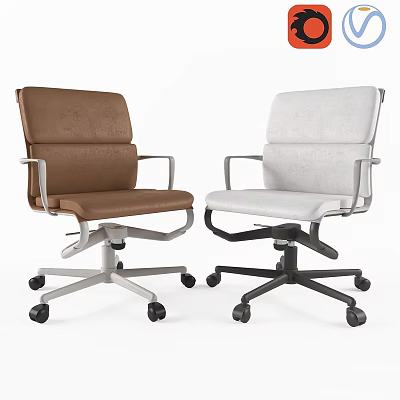 Modern Office Chairs In Brown And White With Armrests And Swivel Wheels 3d model