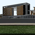 Modern Office Building With Yellow Exterior Glass Curtain Walls And Spacious Plaza