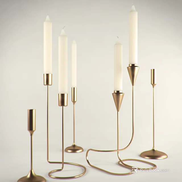 Modern Elegant Candle Lamps With Brass Bases White Candles And Varied Designs 3d model 